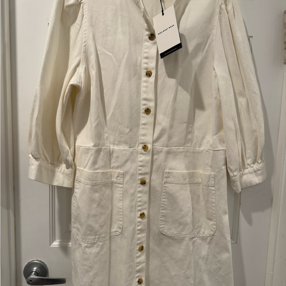 Who What Wear Bright White Button-Down Dress